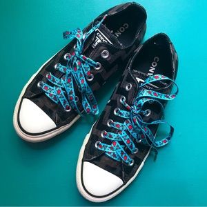 Black On Black CHEVRON CONVERSE Sneakers with Fun Tattoo Laces